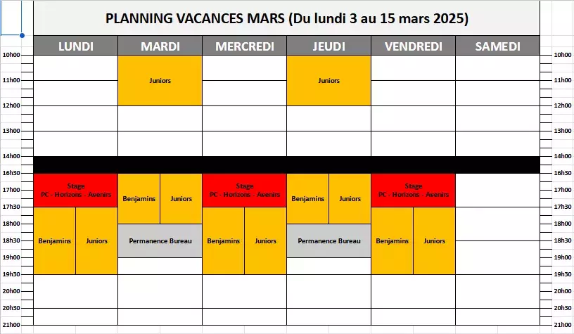 Planning vacances Mars 2025