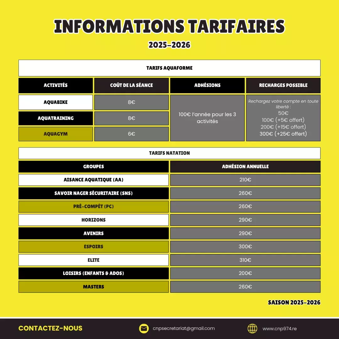 tarifs 2025-2026